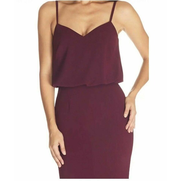 New Dress The Population Alondra Blouson Sheath Burgundy Dress Size Medium M - Picture 2 of 10